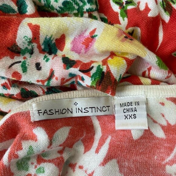 Fashion Instinct Orange Green Colorful Floral Cardigan Gem Button sz XXS - Picture 9 of 11